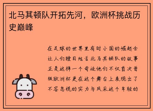 北马其顿队开拓先河，欧洲杯挑战历史巅峰